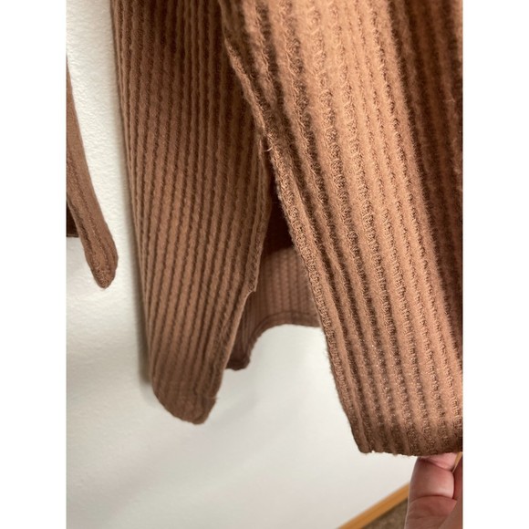 Zenana Thermal Waffle Knit Cowl Neck Hi-Low Tunic Oversized Sweater Cocoa Rayon - Picture 10 of 16